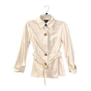 Nouveaux Ivory Belted Button-Up Jacket With Long Sleeves & Collared Neckline